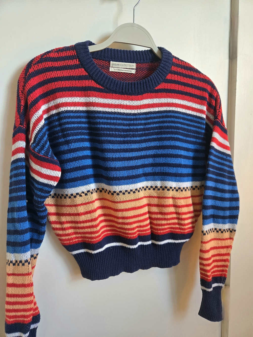 Urban Outfitters Retro Striped Cropped Knit Crewneck Pullover Sweater